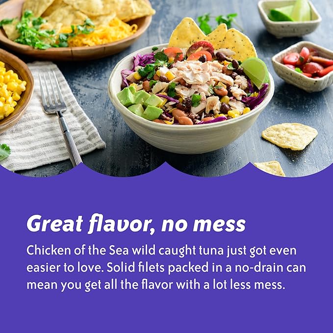 Chicken of the Sea Solid Yellowfin Pure Tuna, 4 oz. Cans (Pack of 24), Wild Caught Canned Tuna, No Drain