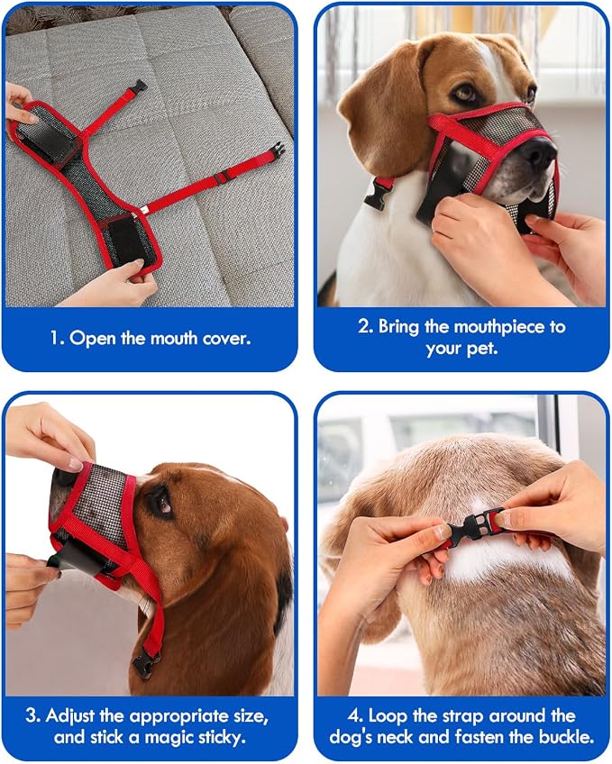 Dog Muzzle, Soft Air Mesh Muzzles for Extra Large Dogs, Breathable Dog Mussels for Scavenging Biting Licking & Barking, Adjustable Mouth Guard for Grooming, Allows Panting and Drinking (Red,XL)