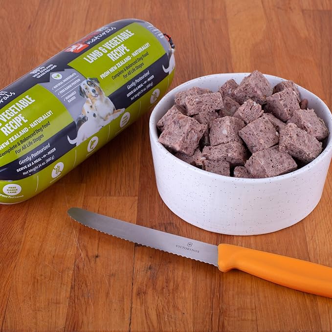 New Zealand Lamb & Veggie Frozen Fresh Dog Food, High-Protein 91% Grass-Fed Free-Range Meat, Gently Cooked, Grain-Free, Omega-3s, 8 Rolls (12 lb Case)