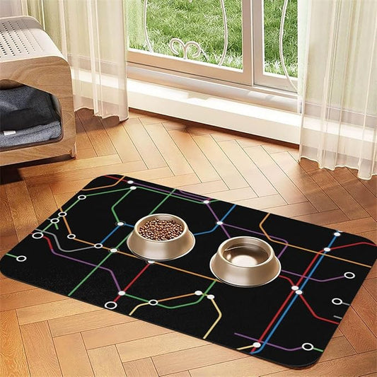 Dog Food Mats for Floors Absorbent Pet Cat Non Slip Network Subway Dog Bowl Mats for Food and Water Pet Supplies