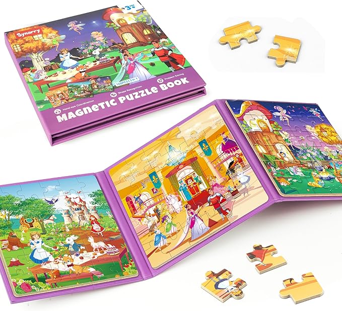 SYNARRY Princess Fairy Party Magnetic Puzzles for Toddlers 3-5 Girls, 36 Pieces Travel Puzzles for Kids Ages 4-6, Easter Basket Stuffers Gifts for Kids, Car Airplane Road Trip Activities Toy