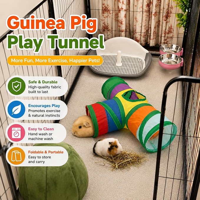 Rypet Guinea Pig Tunnel 3 Way Collapsible Small Pet Tunnels and Tubes with Interactive Ball for Baby Rabbit Ferret Hamster Chinchilla Hedgehog Hiding and Resting