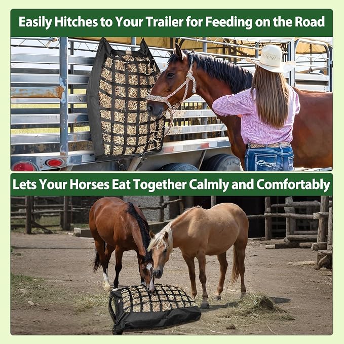 Hay Bags for Horses Slow Feed,Heavy Duty Oxford Fabric with Widening Side Design, Full Back Zipper & Adjustable Strap for Easy Filling, Hanging and Clean Eating New Version
