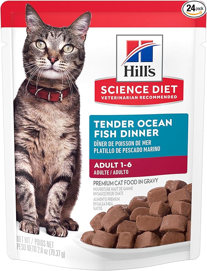 Hill's Science Diet Adult 1-6 Wet Cat Food, Ocean Fish, 2.8 oz. Pouches, 24-Pack