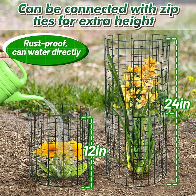 Alphatool 5 Packs Plant Protectors from Animals - 15pcs 17''L*12''H Easy to Bend Chicken Wire Nets Plant Cages Covers for Rabbits Squirrels Deers, Garden Bunny Barricades with Ties, Stakes, Gloves