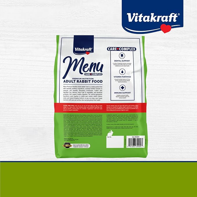 Vitakraft Menu Premium Rabbit Food - Alfalfa Pellets Blend - Vitamin and Mineral Fortified, Carrots, Greens, Grains, Fruits, 5 Lb.