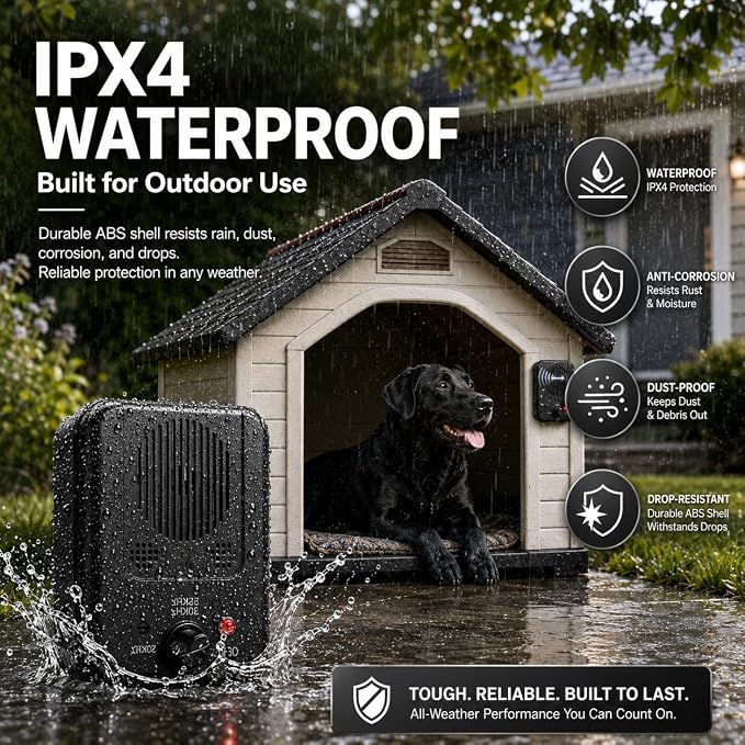 Dog Bark Deterrent Device, Automatic Ultrasonic Anti Barking Device with Long Range 50FT, Rechargeable Bark Control Box with 3 Adjustable Modes, Safe & Humane Dog Silencer for Indoor & Outdoor