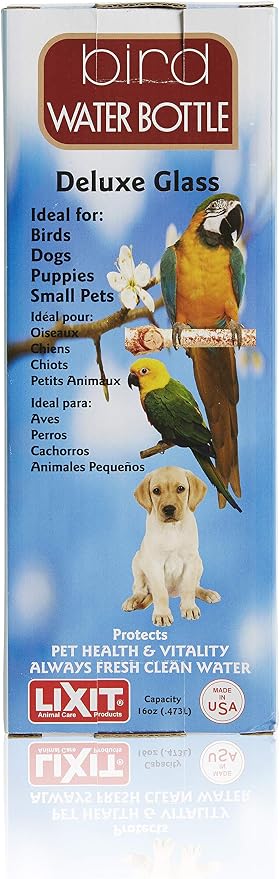 Lixit Glass Tube Water Bottle for Birds, Dogs, and Small Pets, Medium Tube, 16 Oz