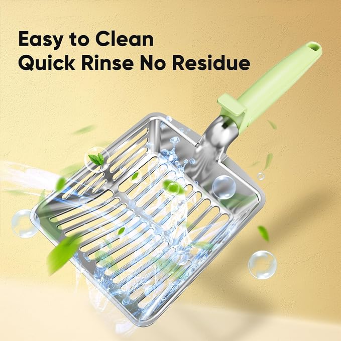 Metal Cat Litter Scoop, Large Cat Scooper with Deep Shovel & Dual Sifting Holes for Fast & Precise Sifting, Space Aluminum Kitty Litter Scooper with Long Handle & Easy-to-Hang Hook - Mint