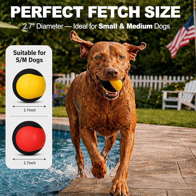 Squeaky Dog Ball for Fetch – Floating Rubber Ball for Water Play, Easy to Spot, Keeps Dogs Engaged, Durable for Pool, Lake & Outdoor Use, 2.7 Inch for Small & Medium Dogs