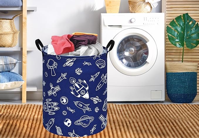 Kids Laundry Hamper Storage Basket Laundry Organizer Hamper Storage Bins Clothes Box Nursery Hamper Gift Basket with Handles (Spacecraft)