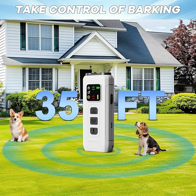 Ultrasonic Dog Bark Deterrent & Anti-Barking Training Device, 3 Modes to Stop Dog Barking, Handheld Tool, Safe, Rechargeable, Compact and Portable, Suitable for Indoor/Outdoor Use(White)