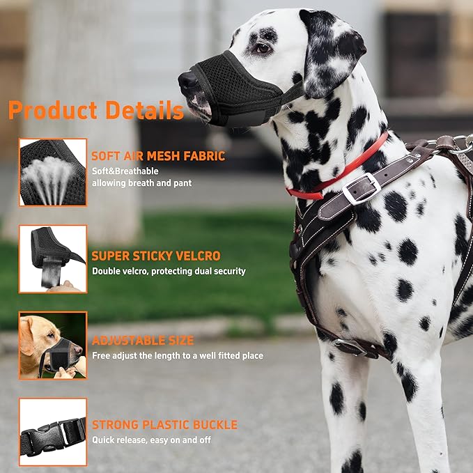 Seyezo Dog Muzzle, Soft Breathable Muzzle for Small Medium Large Dogs, Air Mesh Nylon Muzzle Cover Prevent Biting Barking Chewing, Adjustable Drinkable Pet Muzzle 6 Sizes(Black,XL)