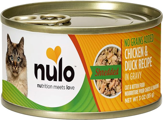 Nulo Chicken & Duck Grain-Free Shredded Wet Canned Cat Food,3 Ounce,(Pack of 48)