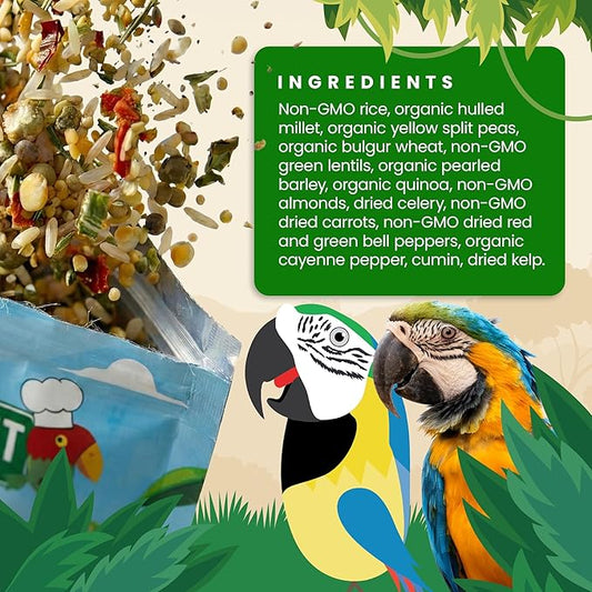 Bird Street Bistro Parrot Food for Parakeets & Cockatiels - Hearty Veggies - 20 oz - Cooks in 3-15 min, Natural Grains, Fruits & Vegetables - USA Made