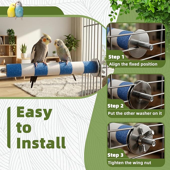 Perch Stand 3-in-1 Bird Toys Gift Set, Parrot Perch Bird Cage Accessories for Cockatiel, Parakeet, Lovebirds All Small Medium Birds, Durable Beak & Claw Trimming Grinding Stone, Safe, Easy to Clean