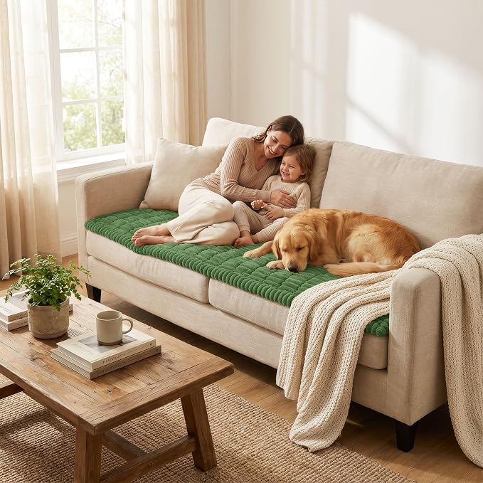 Smiry Couch Cover for Dogs, Non Slip Washable Sofa Protector for Pets, Soft Furniture Cover for Pet, Stylish Sofa Covers, Cozy Protect Against Fur, Dirt & Everyday Messes (Olive Green, 27.6" x 70.9")