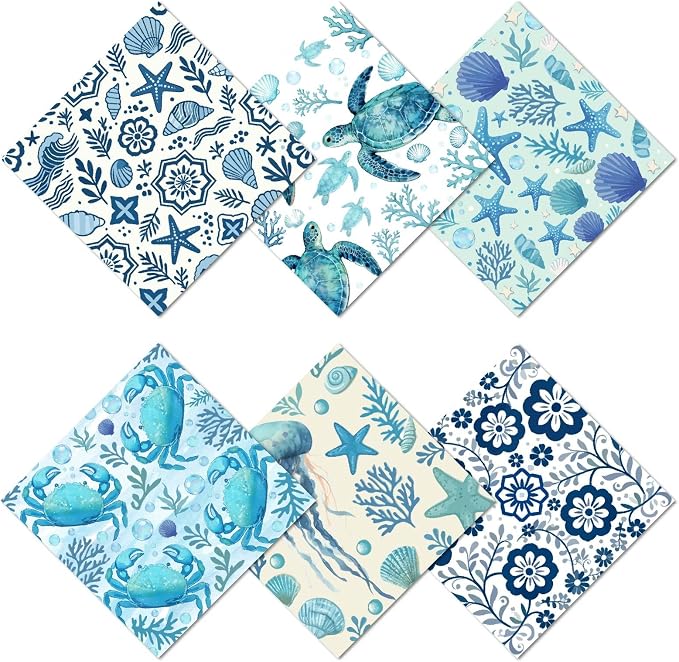 CREATCABIN 6Pcs Glasses Cleaning Cloth Microfiber Cleaning Cloths Reusable Thicken Soft Turtle Starfish Eyeglasses Cleaner Wipes Washable for Eyeglasses Laptops Phone Gift 6 x 6 Inch Marine Animals
