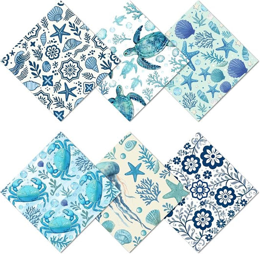 CREATCABIN 6Pcs Glasses Cleaning Cloth Microfiber Cleaning Cloths Reusable Thicken Soft Turtle Starfish Eyeglasses Cleaner Wipes Washable for Eyeglasses Laptops Phone Gift 6 x 6 Inch Marine Animals