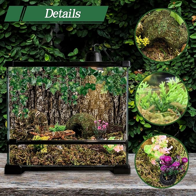8 Pcs Reptile Hides and Caves Leopard Gecko Tank Accessories Bendable Moss Vine for Reptiles Fake Leaves Potted Plants for Terrarium Vivarium Hide