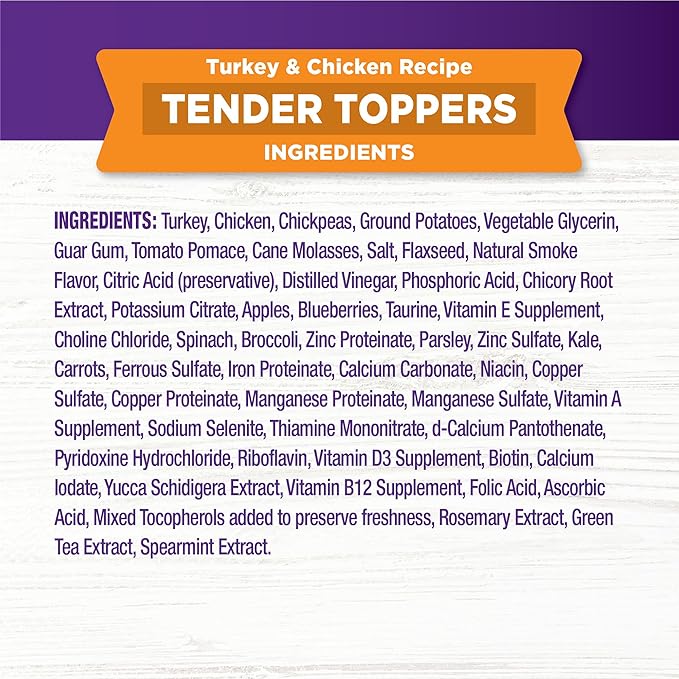 Wellness Tender Toppers (Previously Core Bowl Boosters), Grain-Free Natural Dog Food Toppers or Mixers, Made with Real Meat (Turkey & Chicken, 8 oz Bag) (Pack of 2)