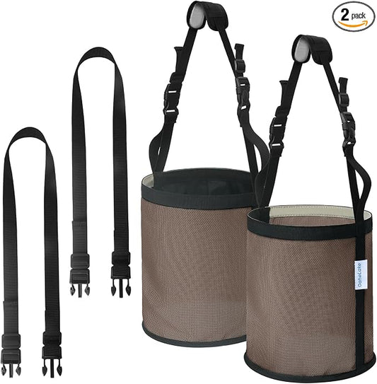 Horse Feed Bag 2 PCs, Breathable Mesh Feed Bags for Horses, Muzzle Feedbag for Feeding Grain, Anti-Spill Design Feeder, Soft Neck Pad Nose Pad, Universal Fit (Camel)