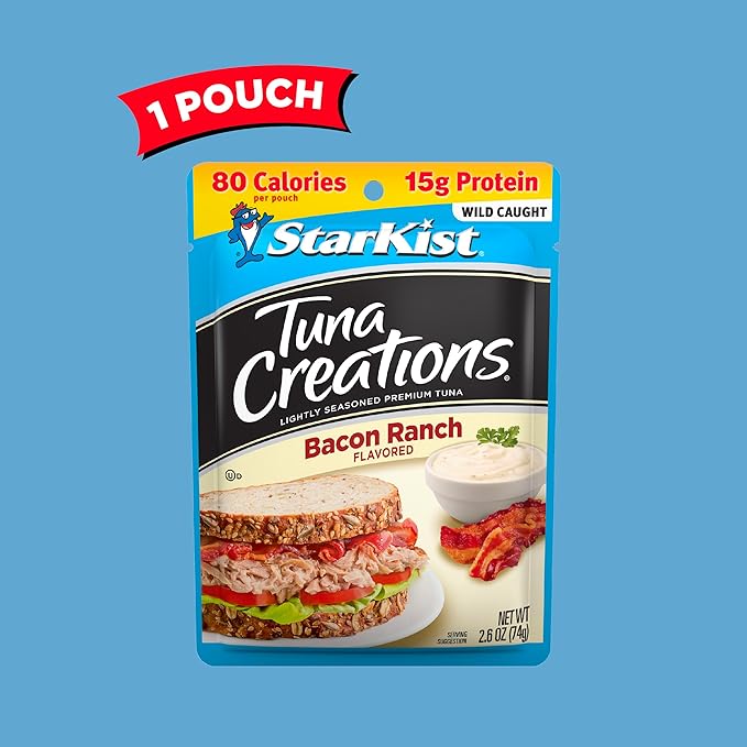 StarKist Tuna Creations Bacon Ranch Pouch (2.6 oz - 1 Pack) Wild Caught, High Protein Shelf Stable Seafood, Gluten Free, Soy Free, Kosher, No Draining, Ready to Eat for Salads and Sandwiches
