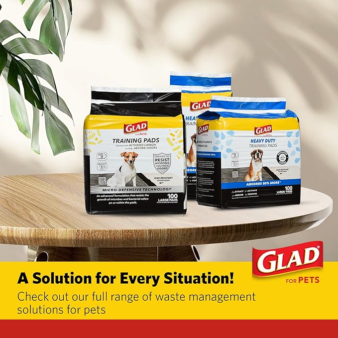 Glad for Pets XL Charcoal Training Pads, Heavy Duty Leak-Resistant Puppy Pee Pads with Activated Carbon Odor Control, Quick-Dry Quilted Top, Indoor Potty & Crate Liner, 24 x 24 in, 100 Count - 4 Pack