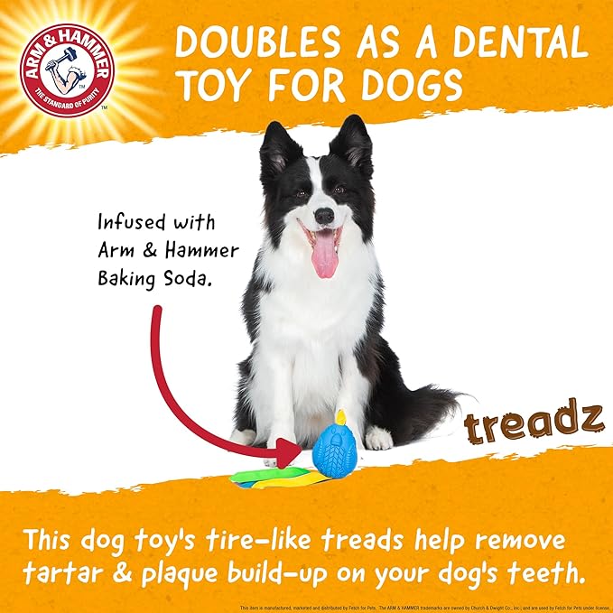 Arm and Hammer for Pets Super Treadz Large Rooster Dental Chew Toy for Dogs - Reduces Plaque and Tartar Without Brushing, Baking Soda Infused, Dishwasher Safe, Dogs Up to 35 Lbs