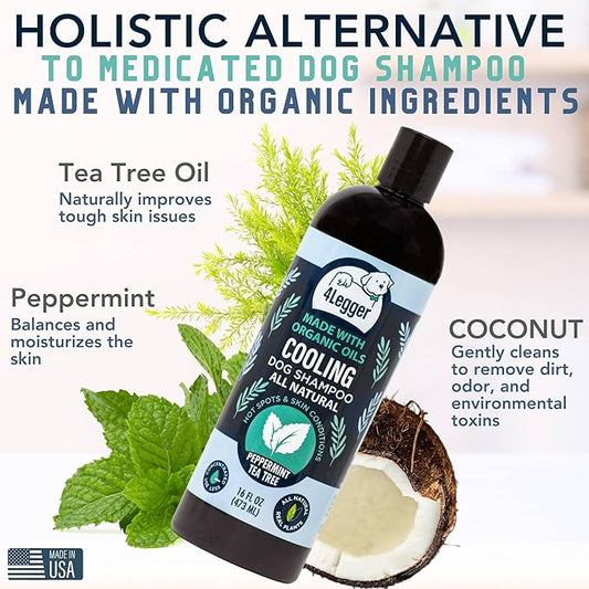 4Legger Organic Dog Shampoo, Cooling Peppermint Tea Tree Dog Shampoo for Skin Conditions and Hot Spot - 16 oz