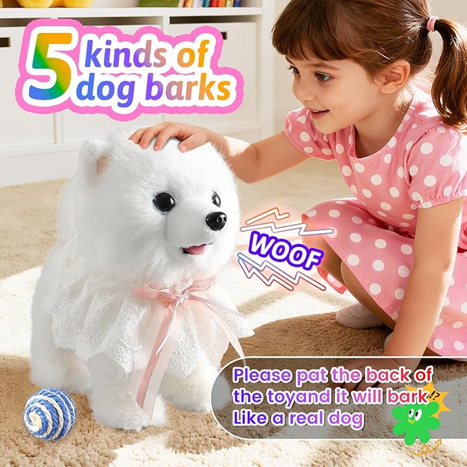 Marsjoy Samoyed Walking Barking Dog for Kids Interactive Musical Puppy Robot Repeats What You Say, Realistic Licking Tongue Wagging Tail Remote Control Toddler Toys for Girls and Boys Birthday Gifts