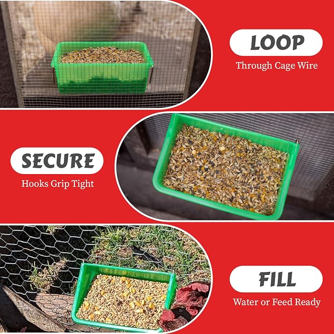My Favorite Chicken 27oz Chicken Cage Cup – Hanging Chicken Waterer & Feeder for Chick, Duck, Quail, Parakeet – Versatile Poultry Feeder & Bird Cage Water Cups, Green