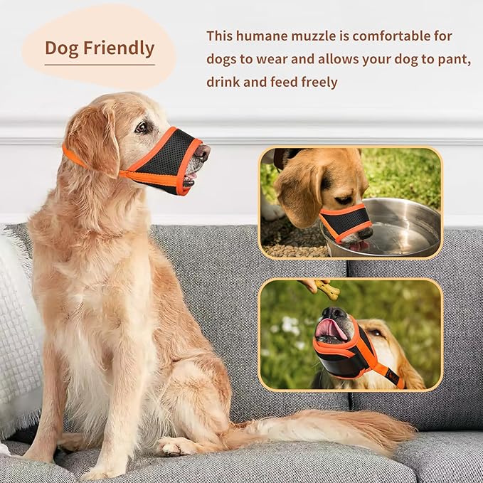 HEELE Dog Muzzle,Soft Nylon Muzzle Anti Biting Barking Chewing,Air Mesh Breathable Drinkable Adjustable Loop Pets Muzzle for Small Medium Large Dogs 4 Colors 4 Sizes (Orange, L)