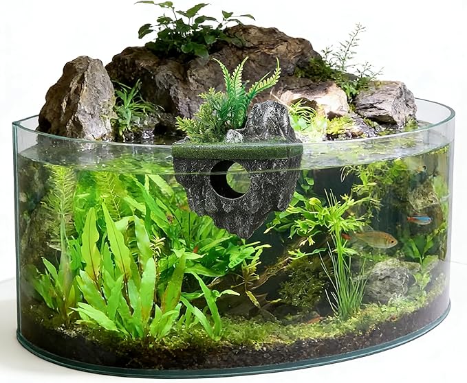 Floating Stone Aquarium Decoration, Realistic Rock Fish Tank Ornament Artificial Resin Suspended Stone Decor for Aquascaping, Resin Landscaping Decor