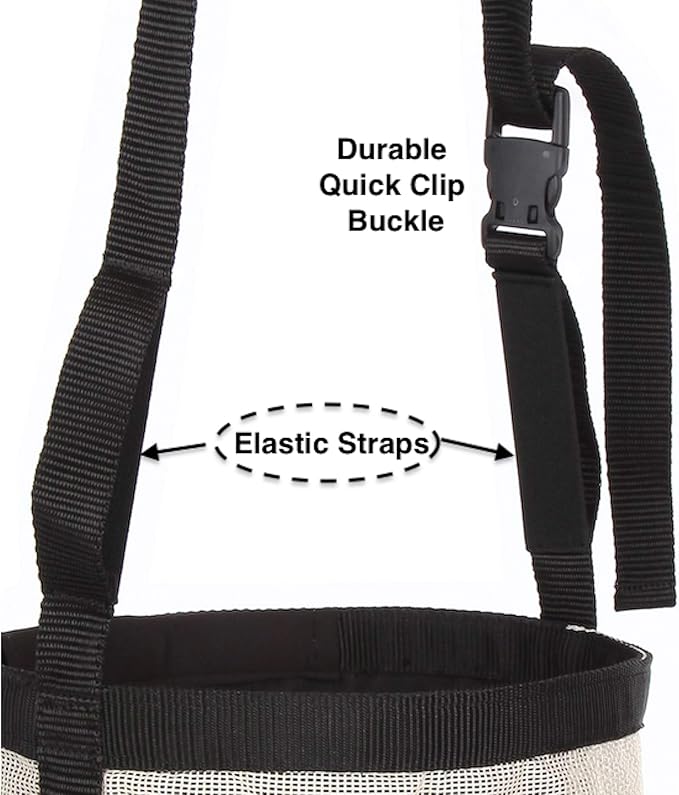 Majestic Ally Horse Feed Bag, Heavy Duty Nylon Mesh Grain Feed Bag, Adjustable Strap with Durable Snap and Elastic Straps, Comfort Neck Pad and Nose Pad- Large (Cob, Beige)