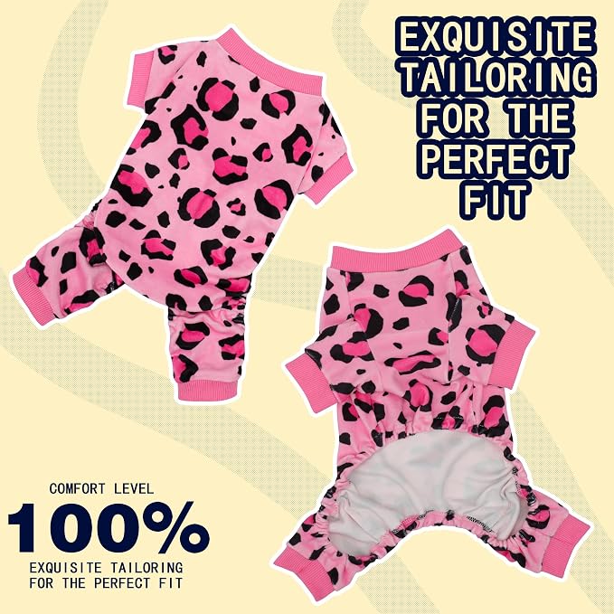 Paiaite Dog Pajamas Onesie: Comfortable Four-Legged Apparel for Small, Medium, & Large Dogs, Polyester Material for Comfort, Wrinkle Resistance, Moisture Wicking, and Stretchiness Pink Leopard 4XL