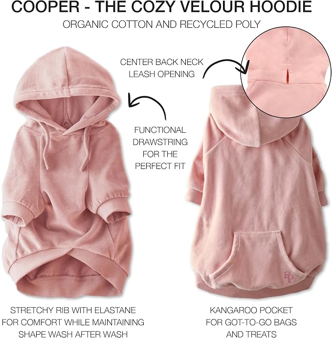 Pet Passion Cooper II Organic Cotton Velour Dog Hoodie Pet Coat for Small, Medium and Large Dogs, Pink, XXX-Small (up to 5lbs)