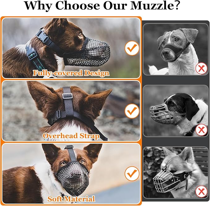 Crazy Felix Dog Muzzle, Soft Mesh Muzzle for Small Medium Large Dogs Labrador German Shepherd, Breathable Adjustable Mouth Guard for Biting Chewing Scavenging, Allows Panting and Drinking(Grey, XS+)