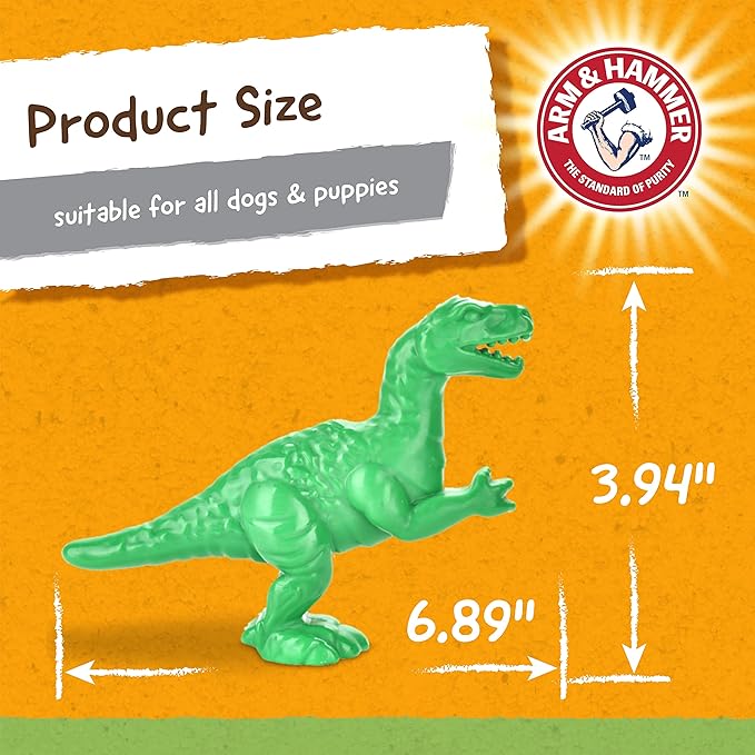 Arm & Hammer Nubbies Denta-Saurus T-Rex Dog Dental Chew Toy, Mint Flavor, for Moderate Chewers, Nylon, Reduces Plaque and Tartar Without Brushing, Baking Soda Infused
