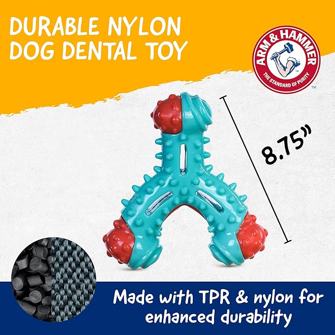 Arm & Hammer Nubbies Wishbone Dog Dental Chew Toy for Dogs, Moderate Chewers, Chicken Flavor, Nylon and TPR, Baking Soda Infused, Reduces Plaque and Tartar, No Stuffing - 24 Pack