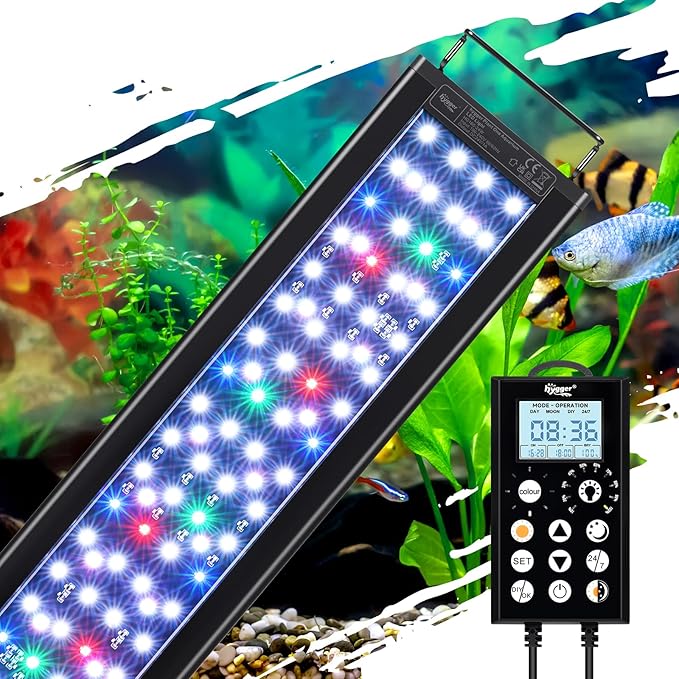hygger 24W Aquarium Light, 24/7 & DIY Mode Fish Tank Light with Timer, IP68 Waterproof Full Spectrum, 8 Colors, 10 Brightness Day & Night Cycle Memory Function for 18-24 Inch Tank