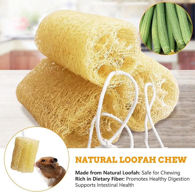 12 Pcs Rabbit Chew Toys Natural Bunny Loofah Chew Toy Chinchilla Teeth Grinding Toys Guinea Pig Fibre-Rich Treats Enrichment Bunny Accessories for Rabbits Hamster (M)