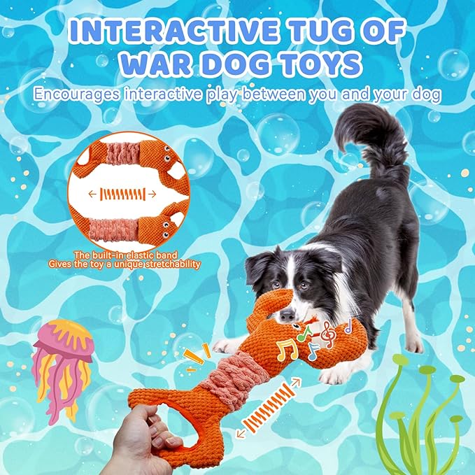 YZHDUXIU Tug of War Dog Toy, Squeaky Dog Toys Interactive Lobster Puppy Toys with Crinkle Paper to Keep Them Busy