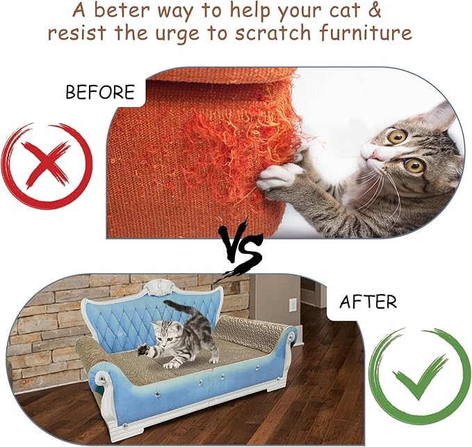Luxury Cardboard Cat Scratcher Sofa Bed, Couch Shaped Scratching Board, Scratch Lounge with Catnip, Cat Scratcher for Indoor Cats Large Blue 25.4" L