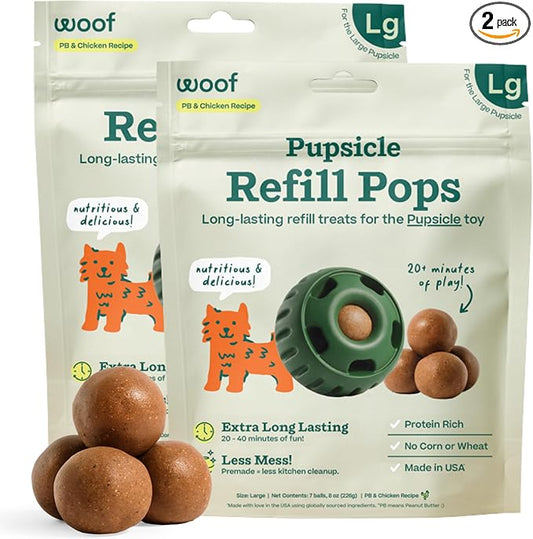 WOOF Pupsicle Refill Pops, Delicious Long Lasting Dog Treats, Pre-Made Pupsicle Refills for Dogs, Wholesome Ingredients, Low-Mess Chicken Pet Treats - Large Pops - 7 Count - 2 Pack