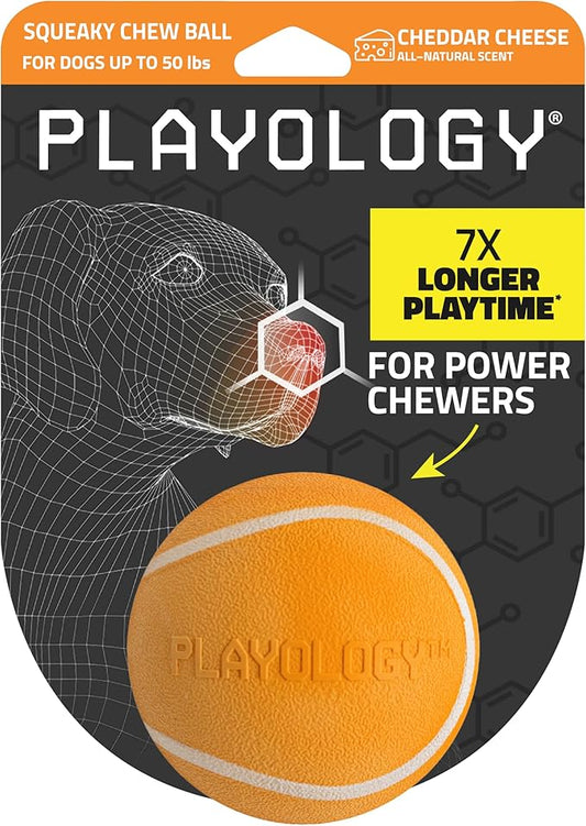 Playology Dog Toys | Squeaky Chew Ball for Dogs| Cheddar Cheese Scented Medium Dog Ball | Bouncy Floating Dog Balls