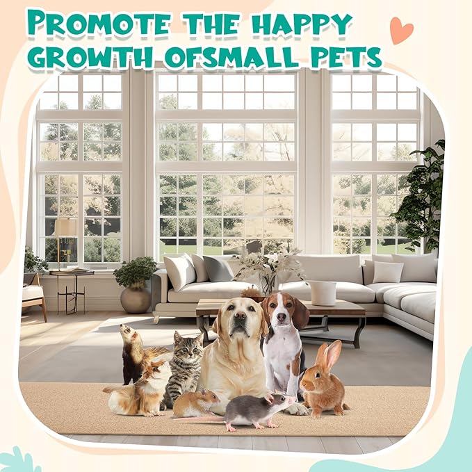 Rabbit Scratch Mat 12inchx9.84ft Self Adhesive Bunny Scratching Pad Cuttable Claw and Teeth Care Rabbit Mat Chew Toys for Cage Small Animal Scratching Rug for Biting Sleeping Nesting (Khaki)