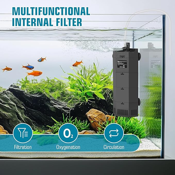 AQQA Submersible Aquarium Filter for 50-100Gal Fish Tank Whisper Fish Corner Filters with Adjustable Waterflow for Bio Filtration, Water Circulation and Oxygenation (12W,260GPH)