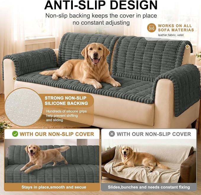 Smiry Couch Cover for Dogs, Non Slip Washable Sofa Protector for Pets, Soft Furniture Cover for Pet, Stylish Sofa Covers, Cozy Protect Against Fur, Dirt & Everyday Messes (Dark Grey, 27.6" x 70.9")