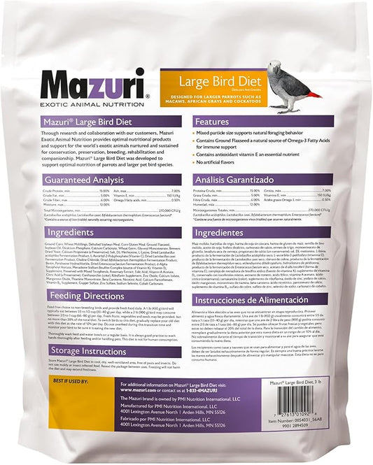 Mazuri | Nutritionally Complete Food for Large Birds | 3 Pound (3 lb.) Bag